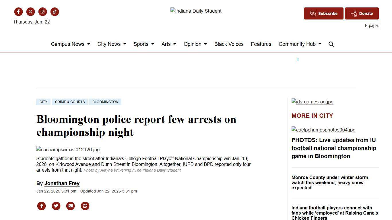 Bloomington police report few arrests on championship night - Indiana Daily Student